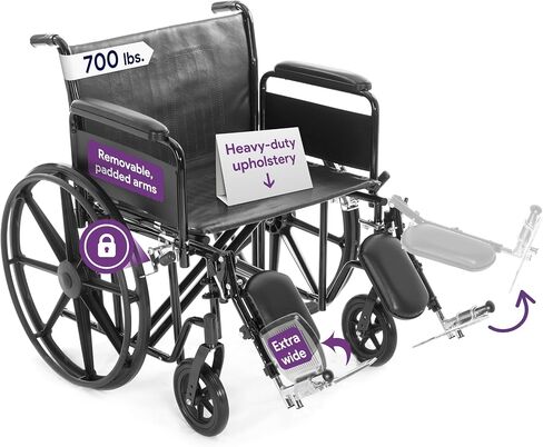 26" Bariatric Wheelchair - Removable Desk Arms and Elevated Leg Rests - Adjustable Height, Heavy-Duty Wheelchair for Adults - Extra Wide Wheelchair, 700 lbs Capacity in Kuwait
