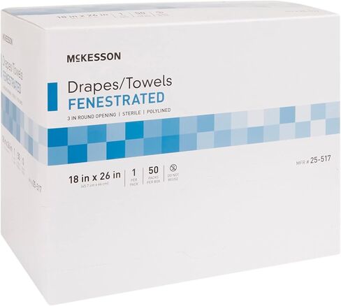 McKesson Sterile Drapes Disposable Towel [50 Count] for Medical & Surgical Use, Fenestrated, Tissue Poly Lined, Latex-Free, 18 x 26 in, White in Kuwait