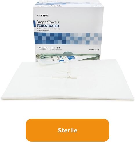 McKesson Sterile Drapes Disposable Towel [50 Count] for Medical & Surgical Use, Fenestrated, Tissue Poly Lined, Latex-Free, 18 x 26 in, White in Kuwait