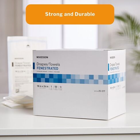 McKesson Sterile Drapes Disposable Towel [50 Count] for Medical & Surgical Use, Fenestrated, Tissue Poly Lined, Latex-Free, 18 x 26 in, White in Kuwait