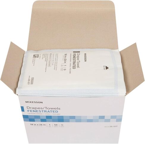 McKesson Sterile Drapes Disposable Towel [50 Count] for Medical & Surgical Use, Fenestrated, Tissue Poly Lined, Latex-Free, 18 x 26 in, White in Kuwait