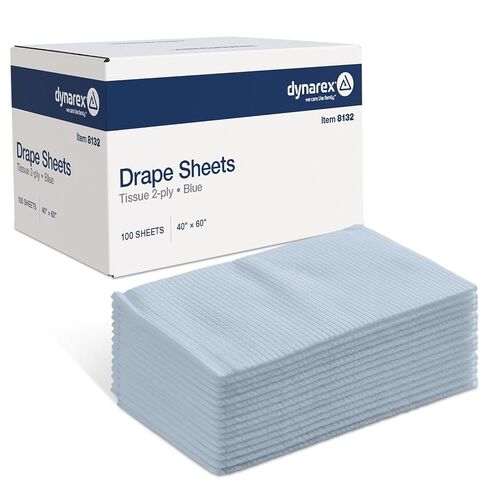 Dynarex Disposable Drape Sheets - 40" x 60" (Case of 100), Blue, 2-Ply Tissue Paper for Patient Privacy, Exams, and Procedures in Kuwait