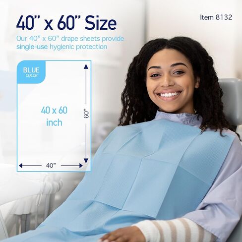 Dynarex Disposable Drape Sheets - 40" x 60" (Case of 100), Blue, 2-Ply Tissue Paper for Patient Privacy, Exams, and Procedures in Kuwait