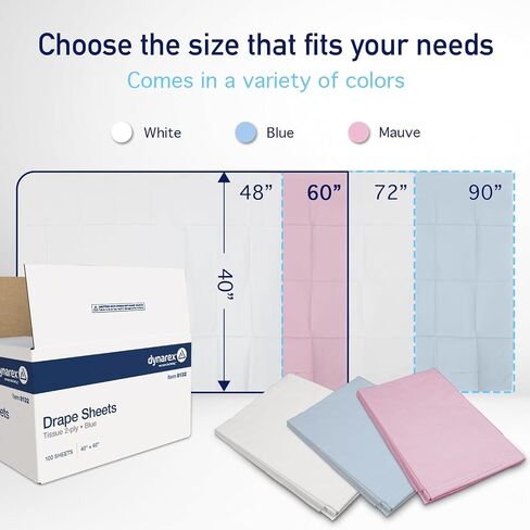 Dynarex Disposable Drape Sheets - 40" x 60" (Case of 100), Blue, 2-Ply Tissue Paper for Patient Privacy, Exams, and Procedures in Kuwait