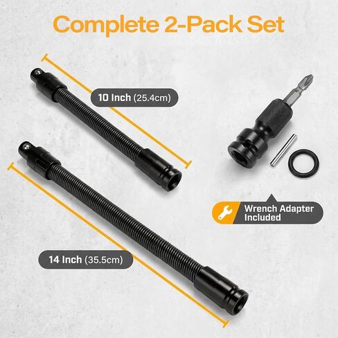 1/2 Inch Flexible Shaft Extension with Wrench Adapter, 10" & 14", 2-Pack | 2026 Upgraded, Impact Socket Extension, Tight Space Auto Repair in Kuwait