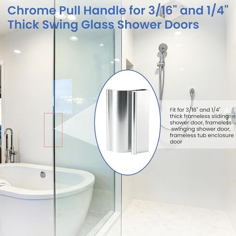 Glass Sliding Shower Door 3" Chrome Pull Handle for 3/16" & 1/4" Thickness | Shower Glass Door Handle Fit For Frameless Swinging and Frameless Tub Enclosure Shower Door Replacement Parts in Saudi Arabia