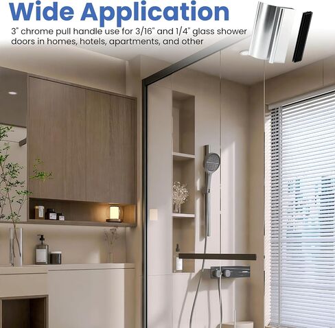 Glass Sliding Shower Door 3" Chrome Pull Handle for 3/16" & 1/4" Thickness | Shower Glass Door Handle Fit For Frameless Swinging and Frameless Tub Enclosure Shower Door Replacement Parts in Saudi Arabia