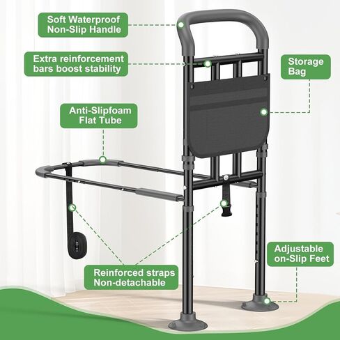 Bed Rails for Elderly Adults Safety with Ergonomic Padded Handle, ASTM Approved Adjustable Bed Assist Rail for Seniors, 400lb Weight Capacity, Fixing Strap&Storage Pocket, Fits Twin/Full/Queen/King in Kuwait
