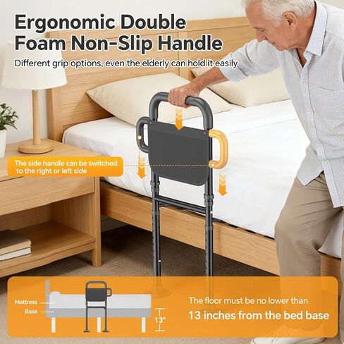 Bed Rails for Elderly Adults Safety – Adjustable Height Bed Assist Rail for Seniors, 400lb Capacity, ASTM Approved, Non-Slip Handle, Fixing Strap & Storage Pocket (Twin/Full/Queen/King) in Kuwait