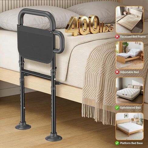 Bed Rails for Elderly Adults Safety – Adjustable Height Bed Assist Rail for Seniors, 400lb Capacity, ASTM Approved, Non-Slip Handle, Fixing Strap & Storage Pocket (Twin/Full/Queen/King) in Kuwait