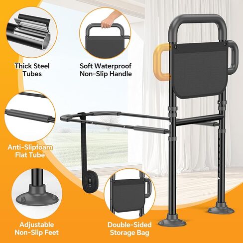 Bed Rails for Elderly Adults Safety – Adjustable Height Bed Assist Rail for Seniors, 400lb Capacity, ASTM Approved, Non-Slip Handle, Fixing Strap & Storage Pocket (Twin/Full/Queen/King) in Kuwait