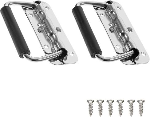 Spring Loaded Handle, Heavy Duty Surface Mount, Folding Handle with Rubber Grip for Toolbox, Boxes (2Pcs) in Kuwait