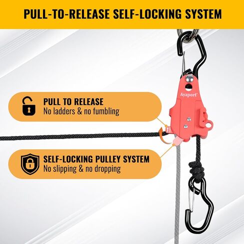Ayaport Rope Hoist & Tightener, Pull-Release Self-Locking, 2Pack | 1/4"x15' hoist loads within 10lbs for Toy Storage, Sports Balls Nets, Grow Light, Balcony Planter, Garage & Patio Accessories in Kuwait