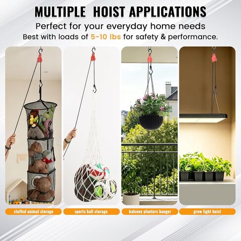 Ayaport Rope Hoist & Tightener, Pull-Release Self-Locking, 2Pack | 1/4"x15' hoist loads within 10lbs for Toy Storage, Sports Balls Nets, Grow Light, Balcony Planter, Garage & Patio Accessories in Kuwait