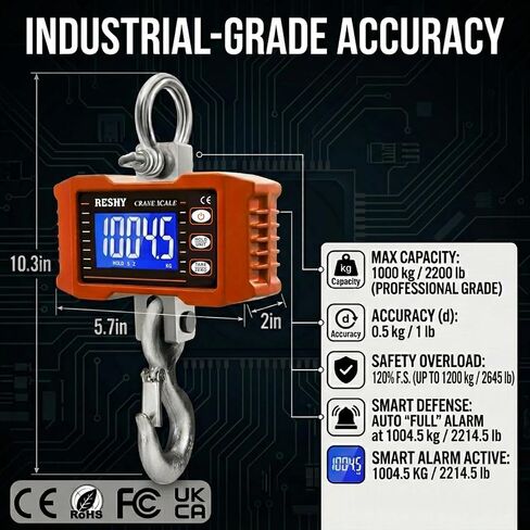 RESHY Digital Crane Scale 2200lb/1000Kg Digital Hanging Scale Industrial Heavy Duty Crane Scale for Farm,Deer,Livestock,Factory,Construction,Hunting CE Certified in Kuwait