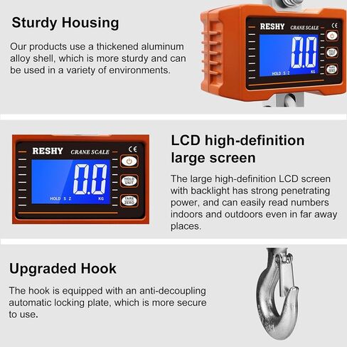 RESHY Digital Crane Scale 2200lb/1000Kg Digital Hanging Scale Industrial Heavy Duty Crane Scale for Farm,Deer,Livestock,Factory,Construction,Hunting CE Certified in Kuwait