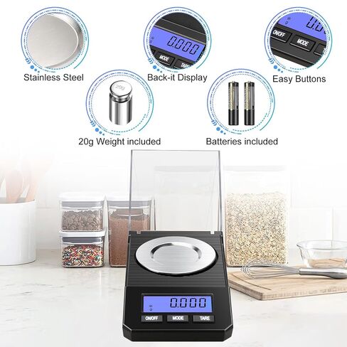 Milligram Scale 50g/0.001g High Precision Mg Scale, Portable Jewelry Scale .001 Gram Accuracy, Powder Scale, Digital Miligram Scale for Powder Medicine with Tray/Tweezers/Calibration Weight in Kuwait