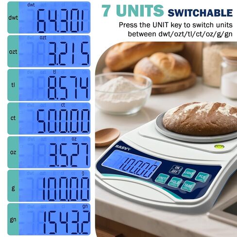 مقياس مختبر رقمي 1000 جرام × 0.01 جرام أونصة/جم/CT/DWT/tl/gn/ozt ميزان تحليلي إلكتروني دقيق لمقياس علمي لمطبخ مجوهرات المختبر، يتضمن وزن 100 جرام وبطاريتين AAA in Kuwait