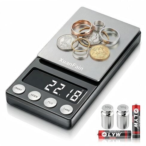 Digital Coin Scale, 500g x 0.01g Gram Scale for Jewelry and Gold, Precision Pocket Jewelry Scale for Coin Collectors & Bank Tellers, with Calibration Weight in Kuwait