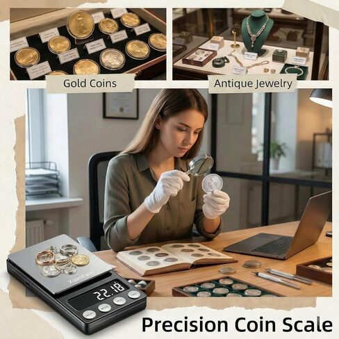 Digital Coin Scale, 500g x 0.01g Gram Scale for Jewelry and Gold, Precision Pocket Jewelry Scale for Coin Collectors & Bank Tellers, with Calibration Weight in Kuwait