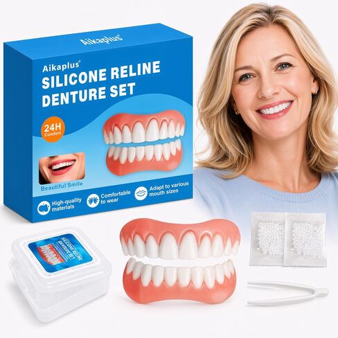Fix Your Smile with Temporary Dentures for Men & Women, Moldable False Teeth Veneers for Missing, Chipped & Yellow-Looking Teeth, Upper & Lower Cosmetic Smile Cover, Natural-Looking DIY Fit Kit in Kuwait