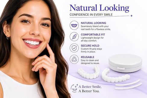 Temporary Veneers for Women & Men – Natural Looking Snap-On Smile Cover, Comfortable Cosmetic Teeth for a Confident Smile, Reusable Upper & Lower Veneers Kit in Kuwait