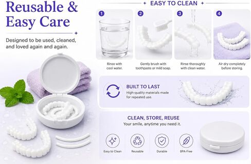 Temporary Veneers for Women & Men – Natural Looking Snap-On Smile Cover, Comfortable Cosmetic Teeth for a Confident Smile, Reusable Upper & Lower Veneers Kit in Kuwait