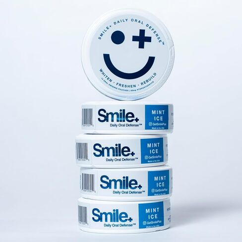 Smile+ Defense Pouches - Teeth Whitening, Nano Hydroxyapatite, Caffeine Free, Nicotine Free, Sugar Free - Enamel Repair & Remineralizing - Whiten, Freshen & Rebuild - Mint Ice, 15 Pouches (1 Tin) in Saudi Arabia