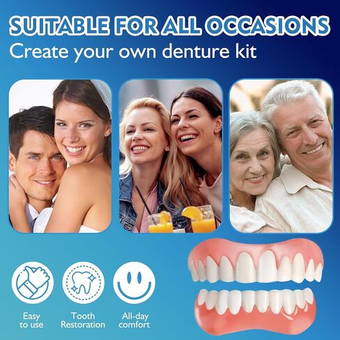 Moldable False Teeth, Silicone Denture Set for Women & Men | Upper & Lower Denture Set, Moldable Beads, Shape Within Minutes, Fix Your Smile Appearance, Reusable Case in Kuwait