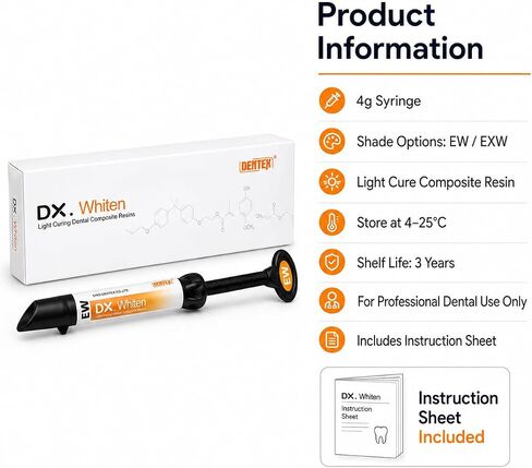 DX. Whiten Light Cure Dental Composite Resin, Enamel White, 4g | Nano Hybrid, Veneer Composite, Syringe in Kuwait