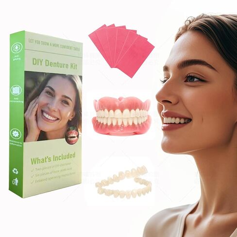 DIY Denture Kit - Top & Bottom Fake Teeth with Comfort Fit for Everyday Use, Natural-Looking Emergency Replacement Solution (Universal Sizing)-TT01 in Kuwait