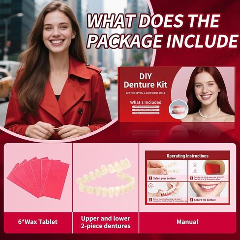 DIY Dentures Kit: Full Set of Upper & Lower Fake Teeth for At-Home Smile Change – Comfort Fit for Everyday Use & Emergency Replacement (Universal Sizing)-A2 in Kuwait