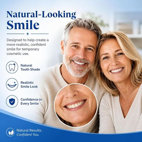 Moldable False Teeth for Women & Men, Upper & Lower Temporary Denture Set, Custom-Fit Cosmetic Smile Cover for Missing, Chipped, Uneven & Yellow-Looking Teeth, At-Home Smile Kit, 1 Pack in Kuwait