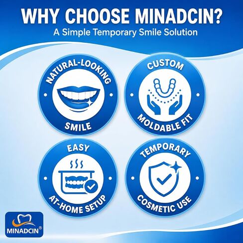 Moldable False Teeth for Women & Men, Upper & Lower Temporary Denture Set, Custom-Fit Cosmetic Smile Cover for Missing, Chipped, Uneven & Yellow-Looking Teeth, At-Home Smile Kit, 1 Pack in Kuwait