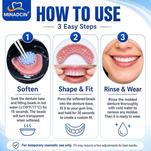 Moldable False Teeth for Women & Men, Upper & Lower Temporary Denture Set, Custom-Fit Cosmetic Smile Cover for Missing, Chipped, Uneven & Yellow-Looking Teeth, At-Home Smile Kit, 1 Pack in Kuwait