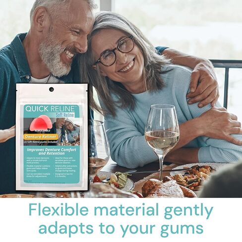 Soft Reline Denture Reliner Kit (Boil & Fit) – for Full & Partial Dentures, 2 Reline Pucks Included, Remoldable for Adjustments, Zinc-Free, Custom Comfortable Fit in Minutes, Lasts Up to 3 Months in Kuwait