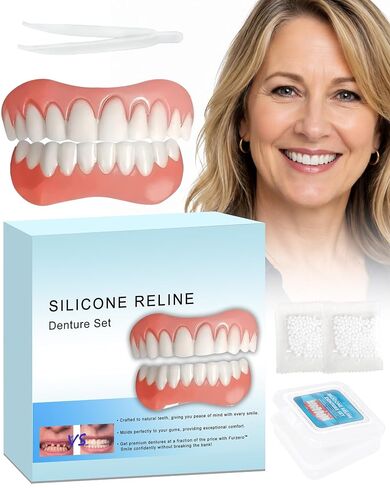 Moldable Silicone Dentures for Women & Men, Natural Cosmetic False Teeth Veneers-GVF8989 in Kuwait