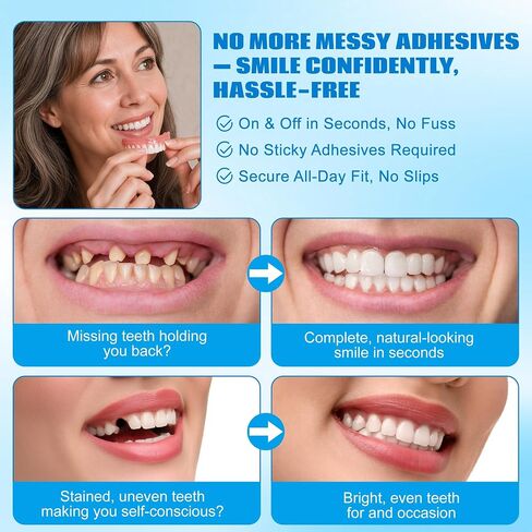 Moldable Silicone Dentures for Women & Men, Natural Cosmetic False Teeth Veneers-GVF8989 in Kuwait