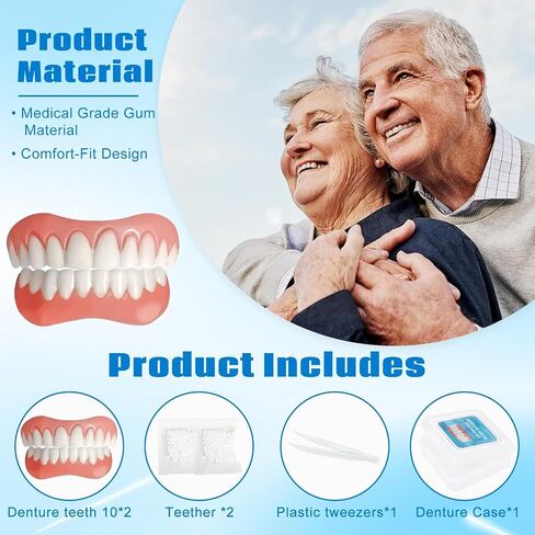 Moldable Silicone Dentures for Women & Men, Natural Cosmetic False Teeth Veneers-GVF8989 in Kuwait