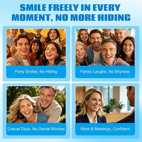 Moldable Silicone Dentures for Women & Men, Natural Cosmetic False Teeth Veneers-GVF8989 in Kuwait