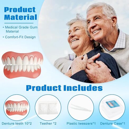 Moldable Silicone Dentures for Women & Men, Natural Cosmetic False Teeth Veneers, Upper & Lower Temporary Custom‑Fit Denture Set, Quick Easy Wear for Daily & Party Occasions in Kuwait