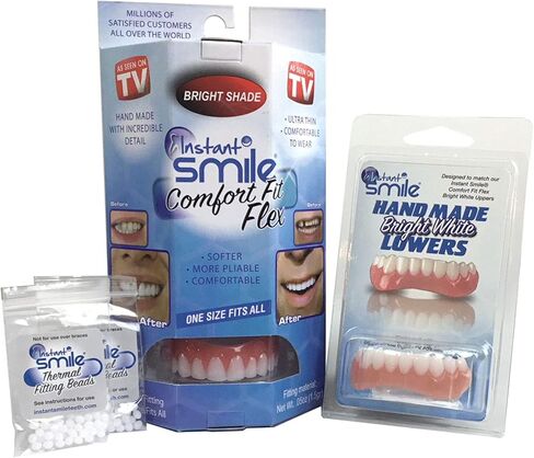 Instant Smile Comfort Fit Flex Teeth - Upper and Lower Matching Set, Bright White Shade! Fix Your Smile at Home Within Minutes! in Kuwait
