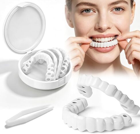 Adjustable Snap-On Veneers Dentures Set – Upper Lower Teeth Covers Tooth Caps, Natural Look False Teeth Kit for Men Women in Kuwait