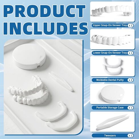 Adjustable Snap-On Veneers Dentures Set – Upper Lower Teeth Covers Tooth Caps, Natural Look False Teeth Kit for Men Women in Kuwait