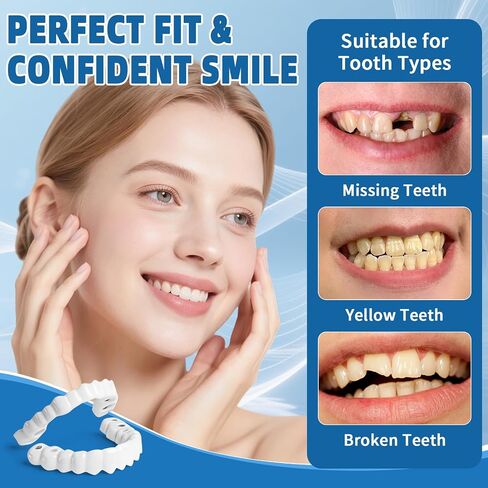 Adjustable Snap-On Veneers Dentures Set – Upper Lower Teeth Covers Tooth Caps, Natural Look False Teeth Kit for Men Women in Kuwait