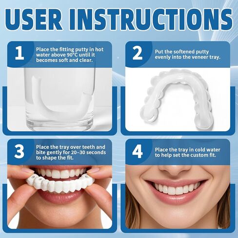 Adjustable Snap-On Veneers Dentures Set – Upper Lower Teeth Covers Tooth Caps, Natural Look False Teeth Kit for Men Women in Kuwait