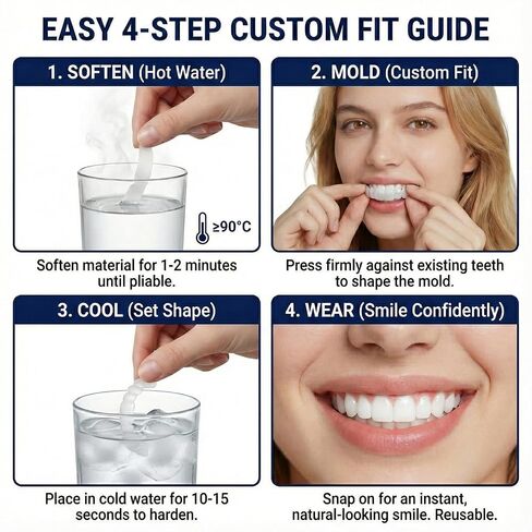 Snap On Veneers - Instant Clip in Fake Teeth for Women, Natural White Veneers for Smile Makeover, Temporary Cosmetic Teeth Covers with Cute Transparent Heart Travel Case in Kuwait