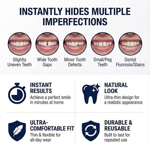 Snap On Veneers - Instant Clip in Fake Teeth for Women, Natural White Veneers for Smile Makeover, Temporary Cosmetic Teeth Covers with Cute Transparent Heart Travel Case in Kuwait
