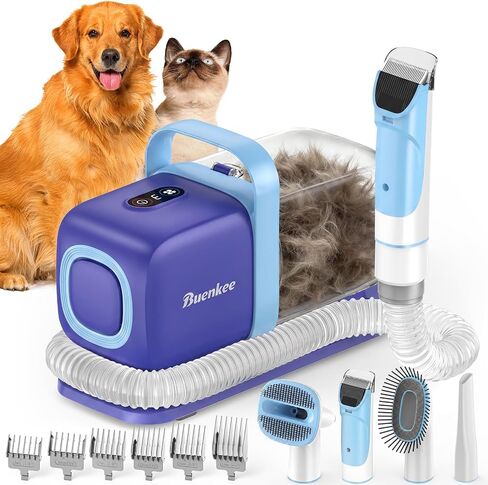 Dog Grooming Kit with Pet Grooming Vacuum, Dog Clipper, Pet Grooming Shedding Brush, Cleaning Tool in 1, Low Noise Dog Vacuum for Dogs Cats (Blue) in Kuwait