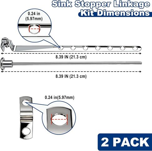 Universal Pop-Up Lavatory Drain Lift Rod, Linkage, and Spring Clip Kit, Compatible with PF0906-CH, Bathroom Sink Stopper Pivot Rod Assembly,Chrome (2 Pack) in Kuwait